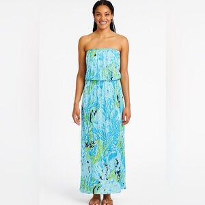 Lilly Pulitzer Marlisa Maxi Dress Size XS Spa Blue Let’s Cha Cha Strapless New